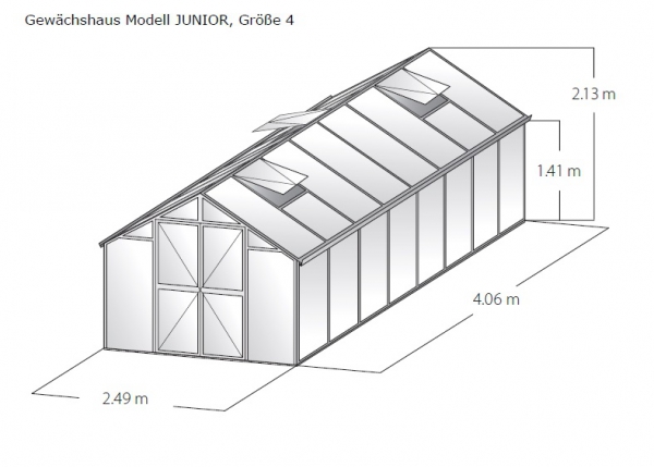 Vario Stahl Gewächshaus Junior 4 Nörpelglas 4mm BxL:249x406cm 10m² Grün